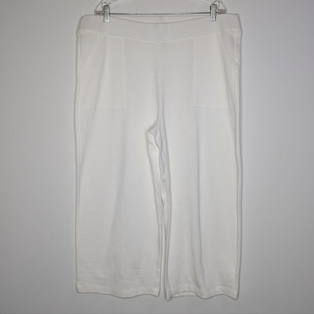 Chico's White Knit Cotton Blend Pull On Crop Pant XL